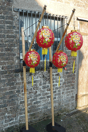 Twin Lanterns on Bamboo poles Chinese event and party Decorations