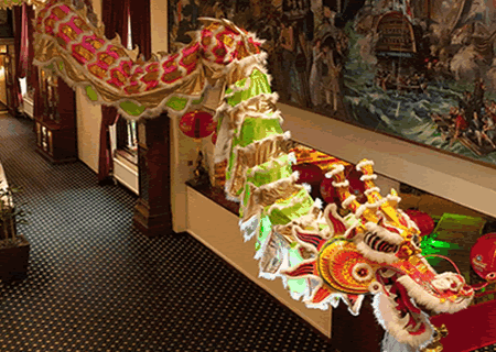 Enormous 60ft Long Dragon hanging in reception area for Event